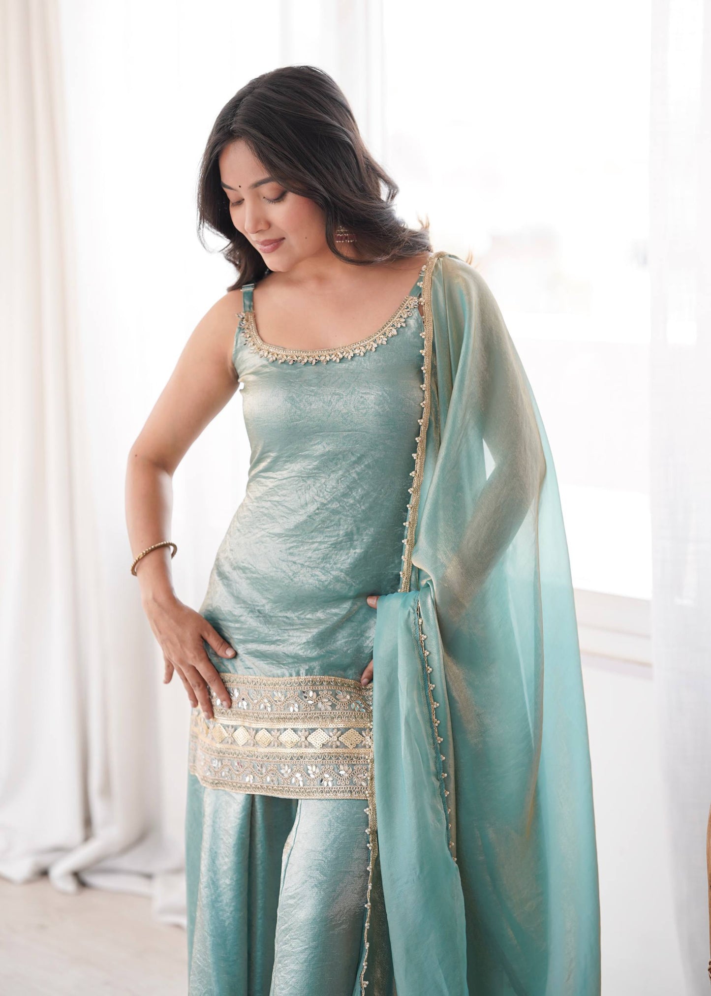 Ethereal Sparkle Palazzo Suit Set