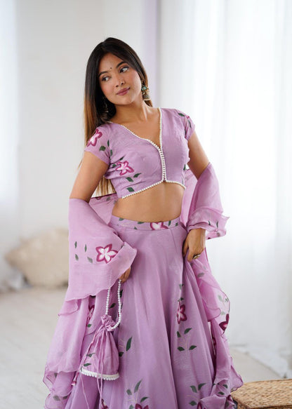 Hand Painted Pearl Touch Lehenga Set