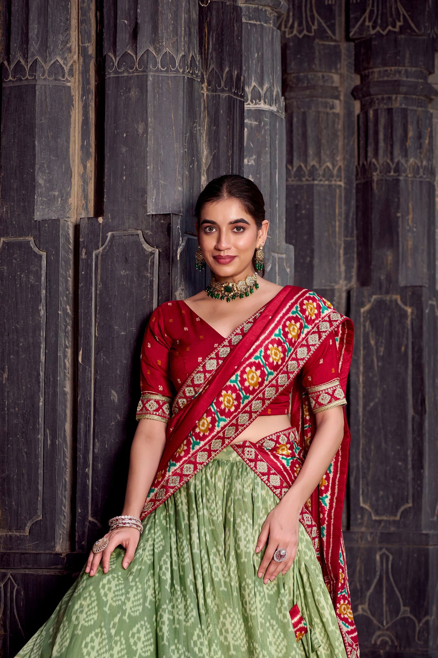Ikkat Print Tussar Silk Lehenga