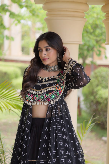 Bandhani Kutchi Work Navratri Lehenga & Kurti Set