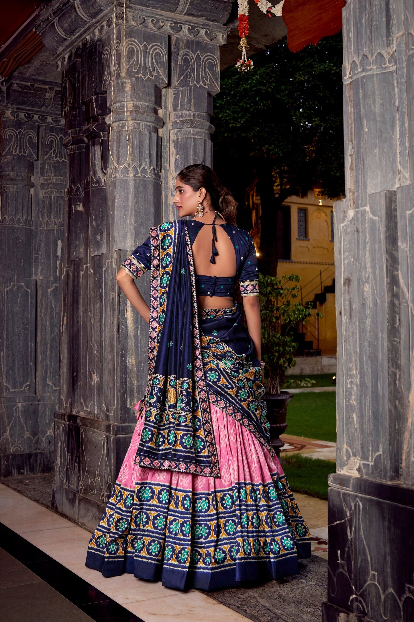 Ikkat Print Tussar Silk Lehenga