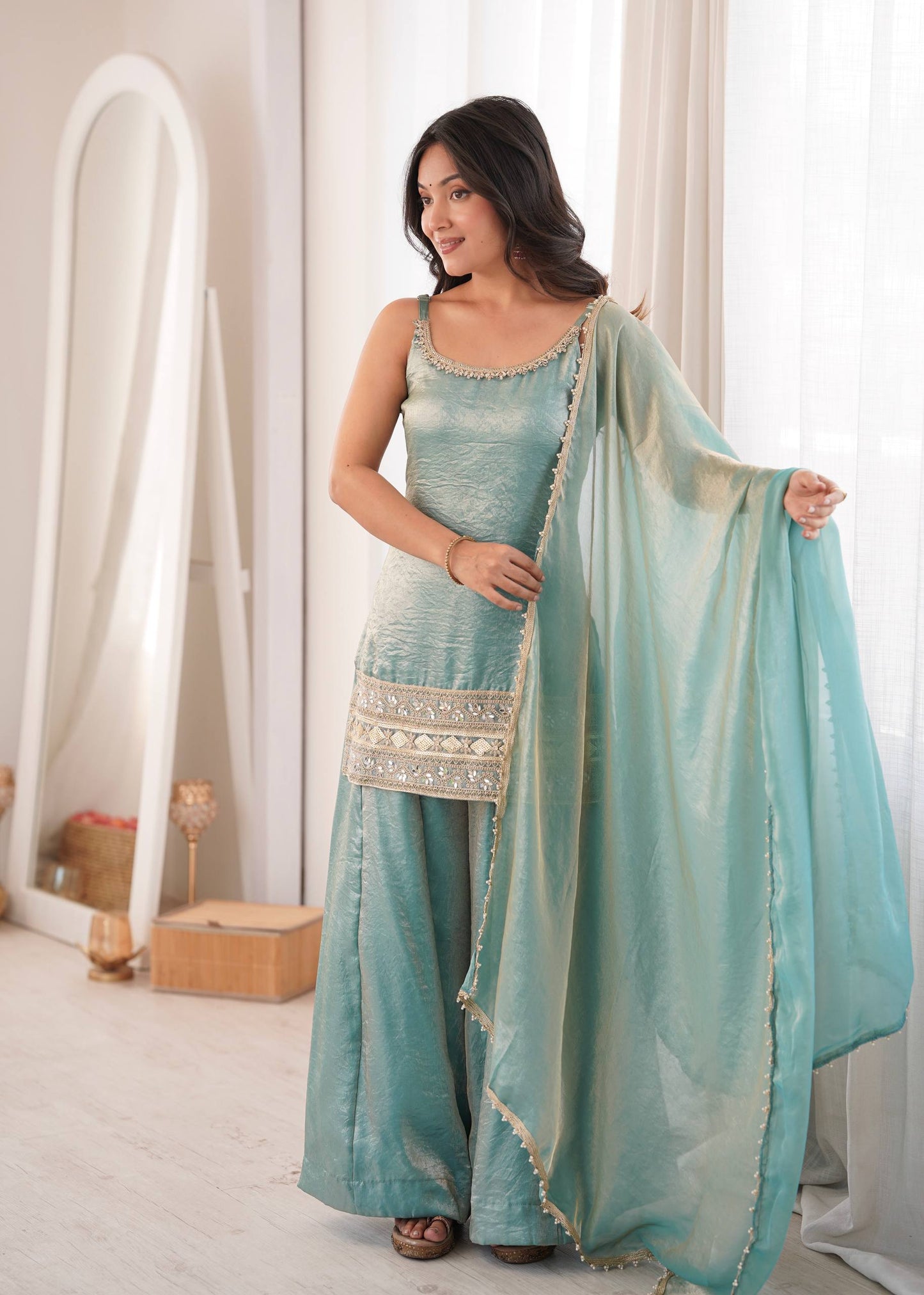Ethereal Sparkle Palazzo Suit Set