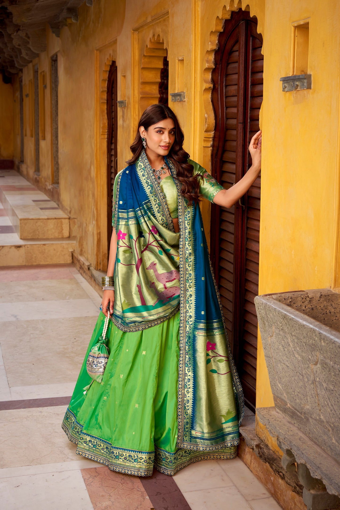 Intricate Zari Weaving Paithani Lehenga Set