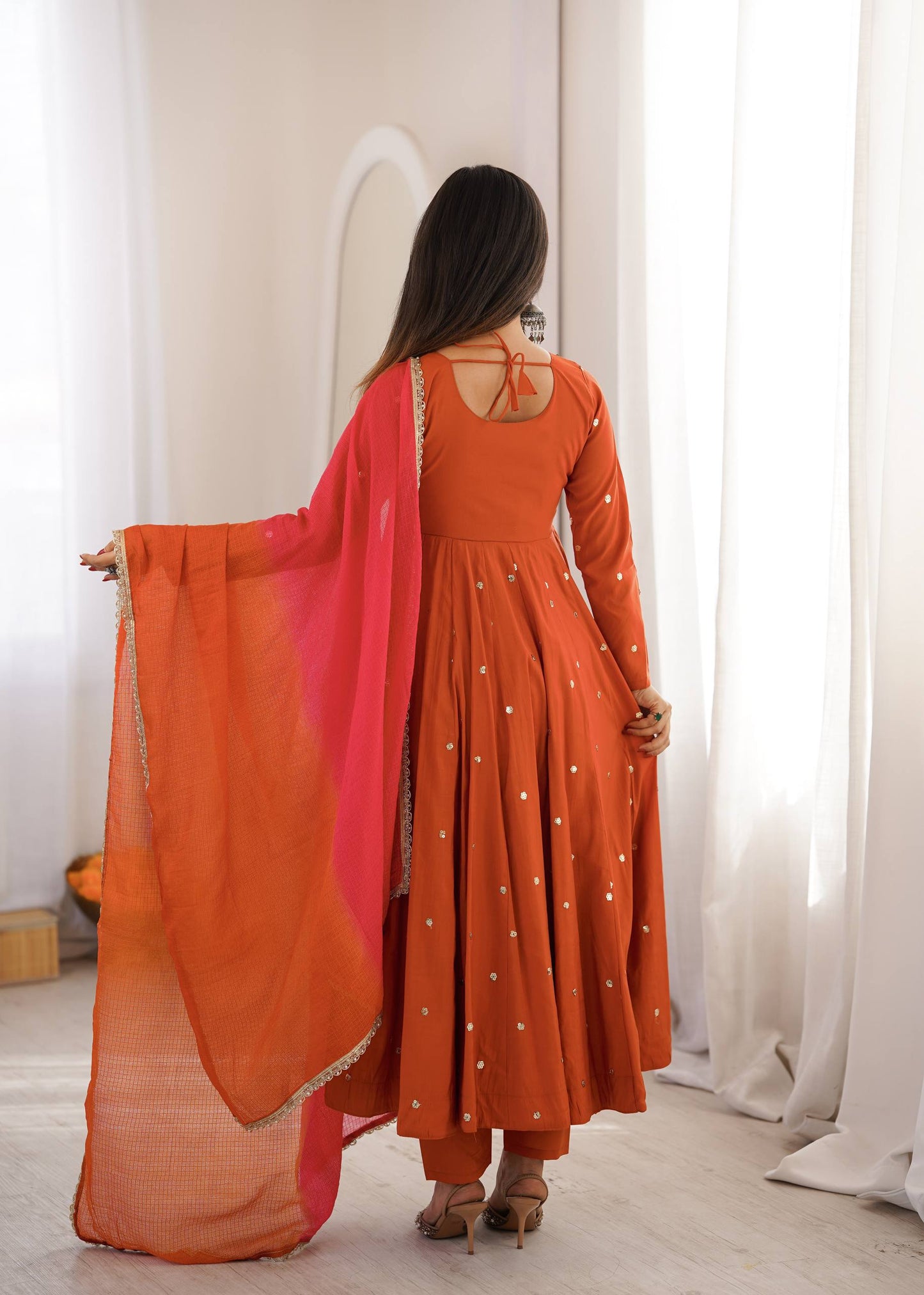 Rosy Sunset Mirror Anarkali Set