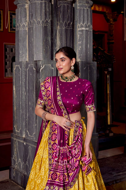 Ikkat Print Tussar Silk Lehenga