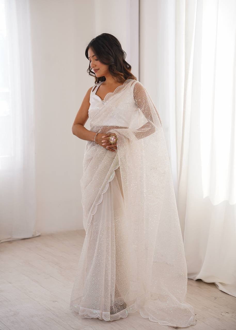 Starlight Soft Net Saree with Sequin Embroidery