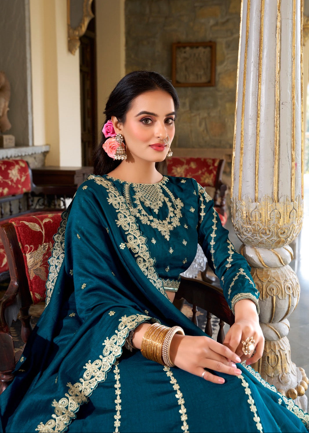 Firozi Elegance Sequined Lehenga Set