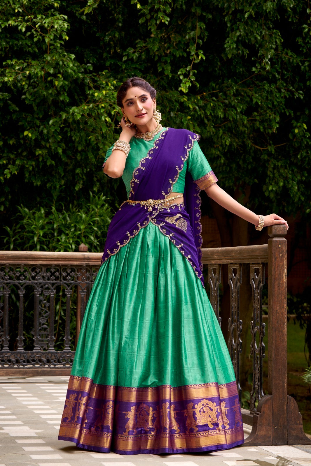 Golden Zari Glam Half Saree Set