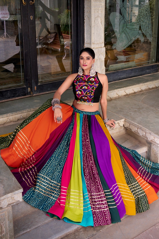 Colorful Gamthi Work Rayon Lehenga