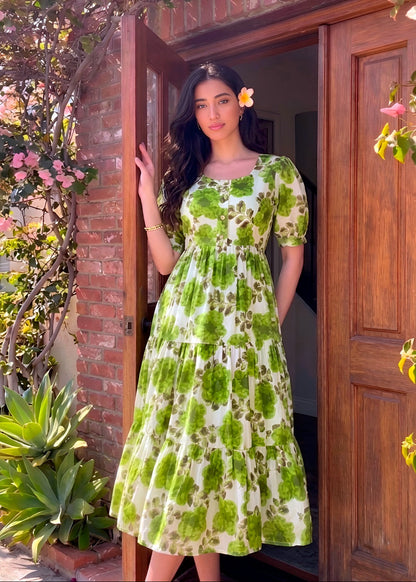 Classic Floral Twirl Midi Dress