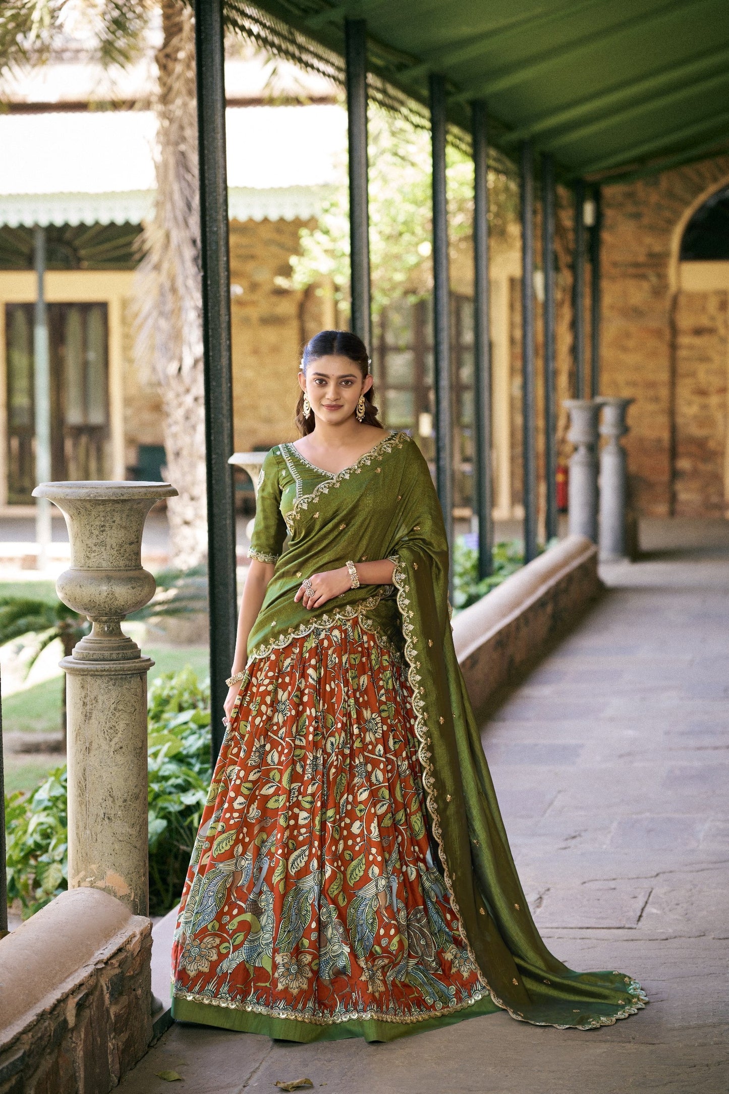Premium Tussar Silk Kalamkari Lehenga