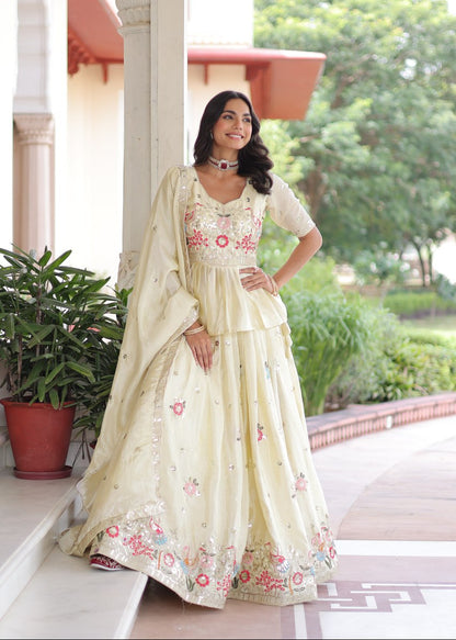 Ivory Multi-Thread Embroidered Lehenga