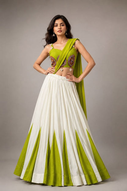 Cotton Navratri Lehenga Choli with Real Mirror & Pearl Handwork