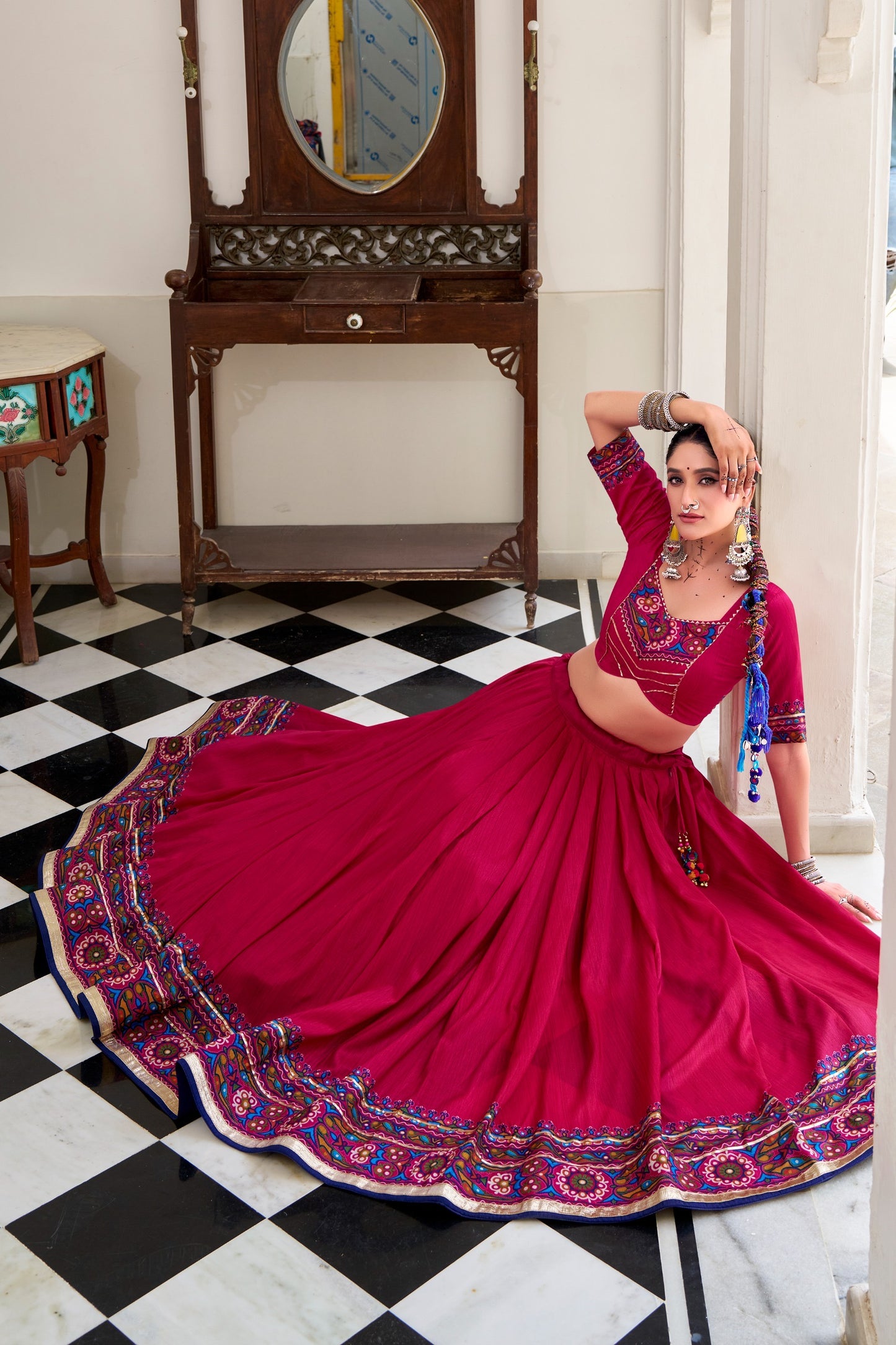 Gamthi Tussar Silk Navratri Lehenga Choli