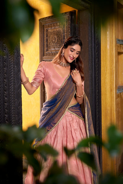 Elegant Zari Weaving Silk Half Saree