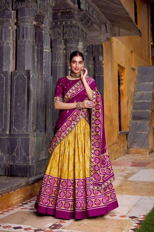 Ikkat Print Tussar Silk Lehenga