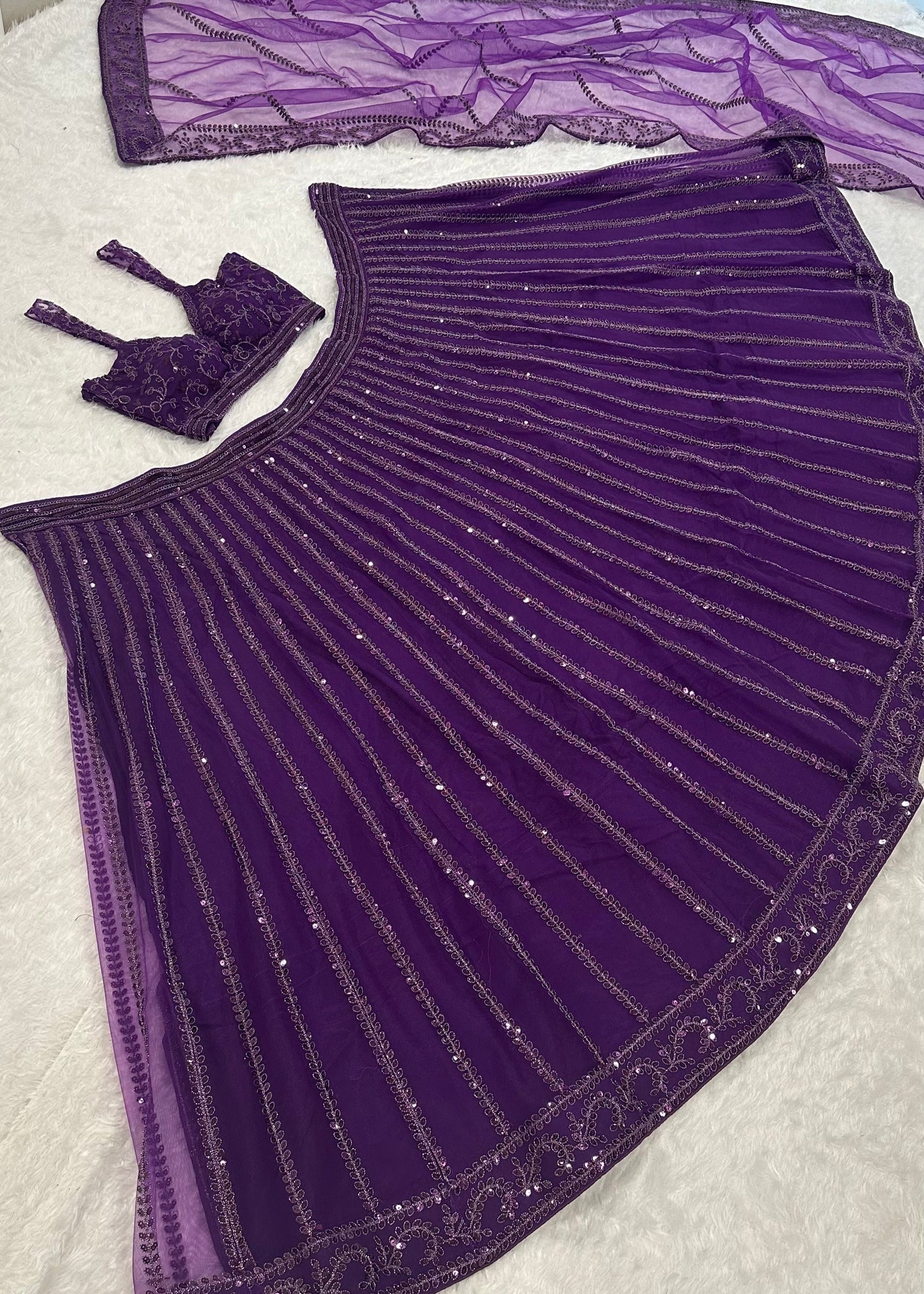 Purple Wave Sequins Lehenga Ensemble