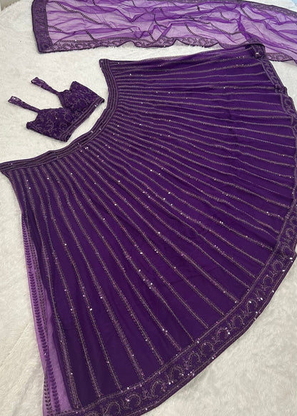 Purple Wave Sequins Lehenga Ensemble