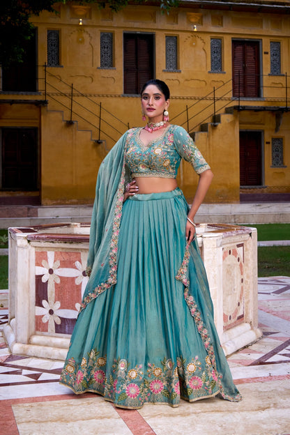 Zari Shine Floral Work Lehenga
