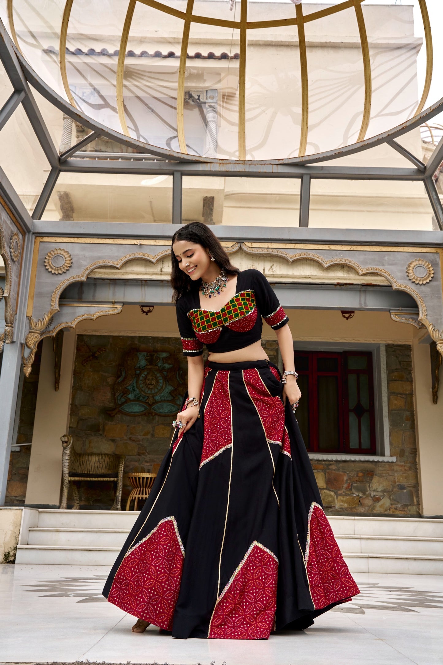 Saiyabo Ajrakh Print Navratri Lehenga with Gotta Patti Work