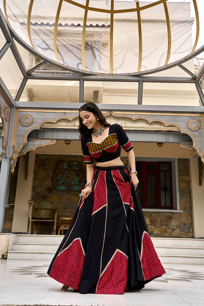 Saiyabo Ajrakh Print Navratri Lehenga with Gotta Patti Work