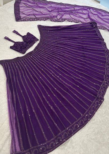 Purple Wave Sequins Lehenga Ensemble