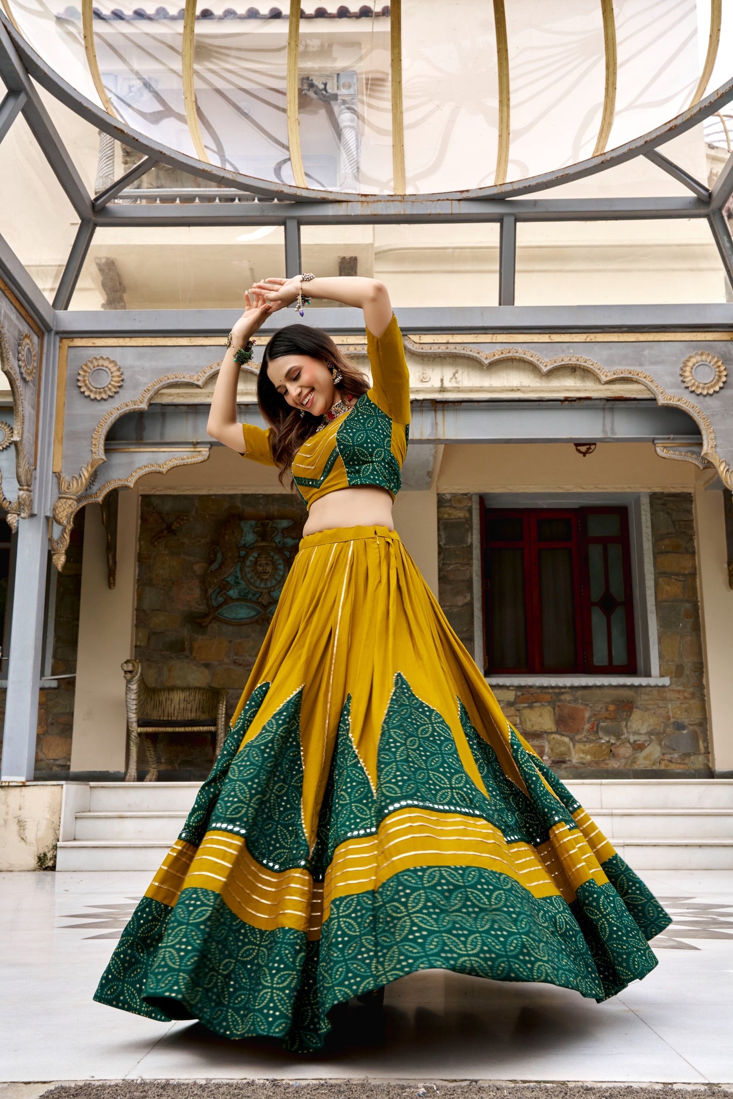 Saiyabo Ajrakh Print Navratri Lehenga with Gotta Patti Work