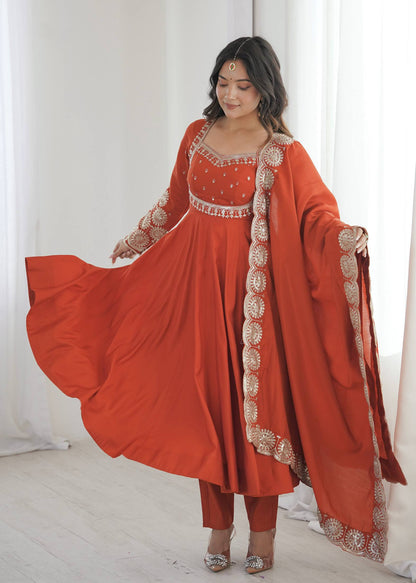 Zari Motif Embroidered Anarkali Suit