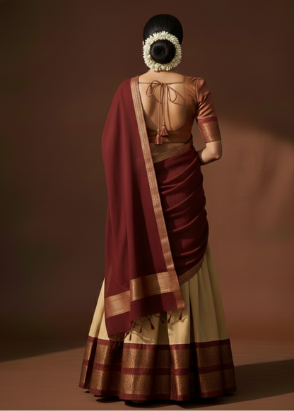 Maroon Kanchi Style Half Saree