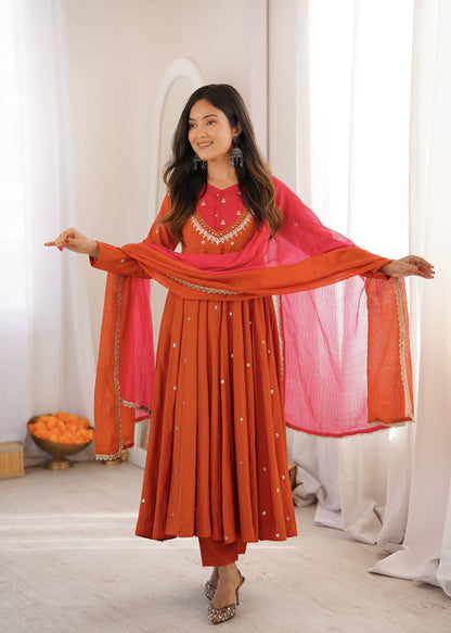 Rosy Sunset Mirror Anarkali Set
