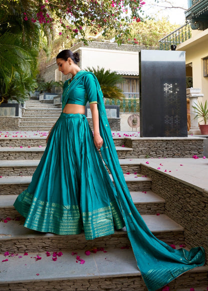 Sequin-Embellished Chanderi Lehenga Set