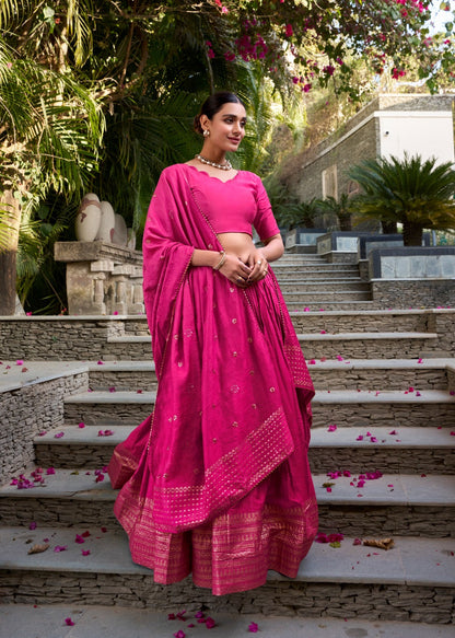 Sequin-Embellished Chanderi Lehenga Set