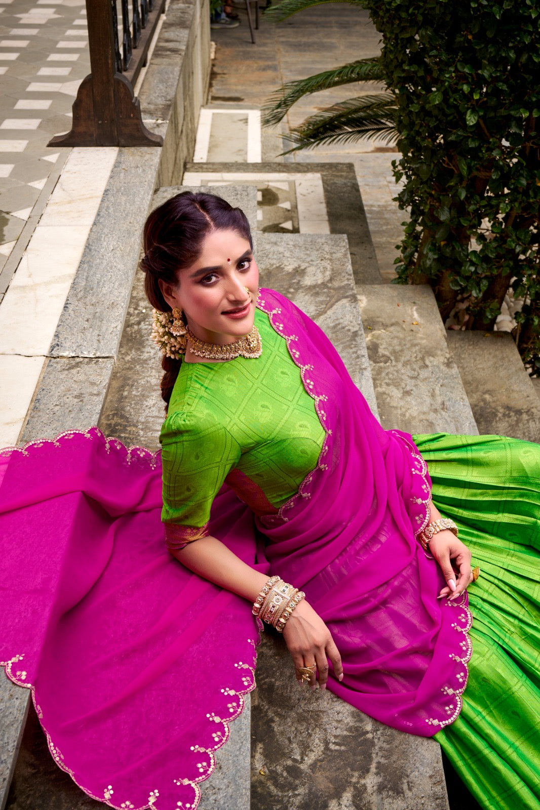Golden Zari Glam Half Saree Set