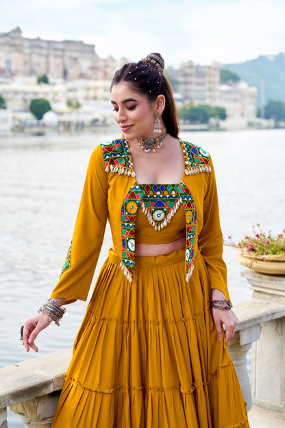Traditional Mirror Work Rayon Lehenga Koti