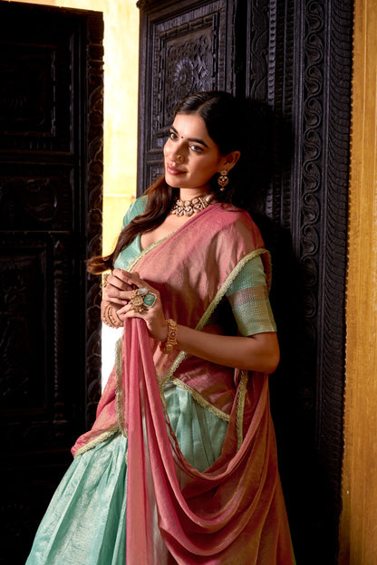 Elegant Zari Weaving Silk Half Saree