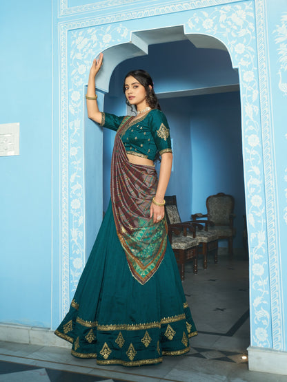Luxurious Vichitra Silk Lehenga Set