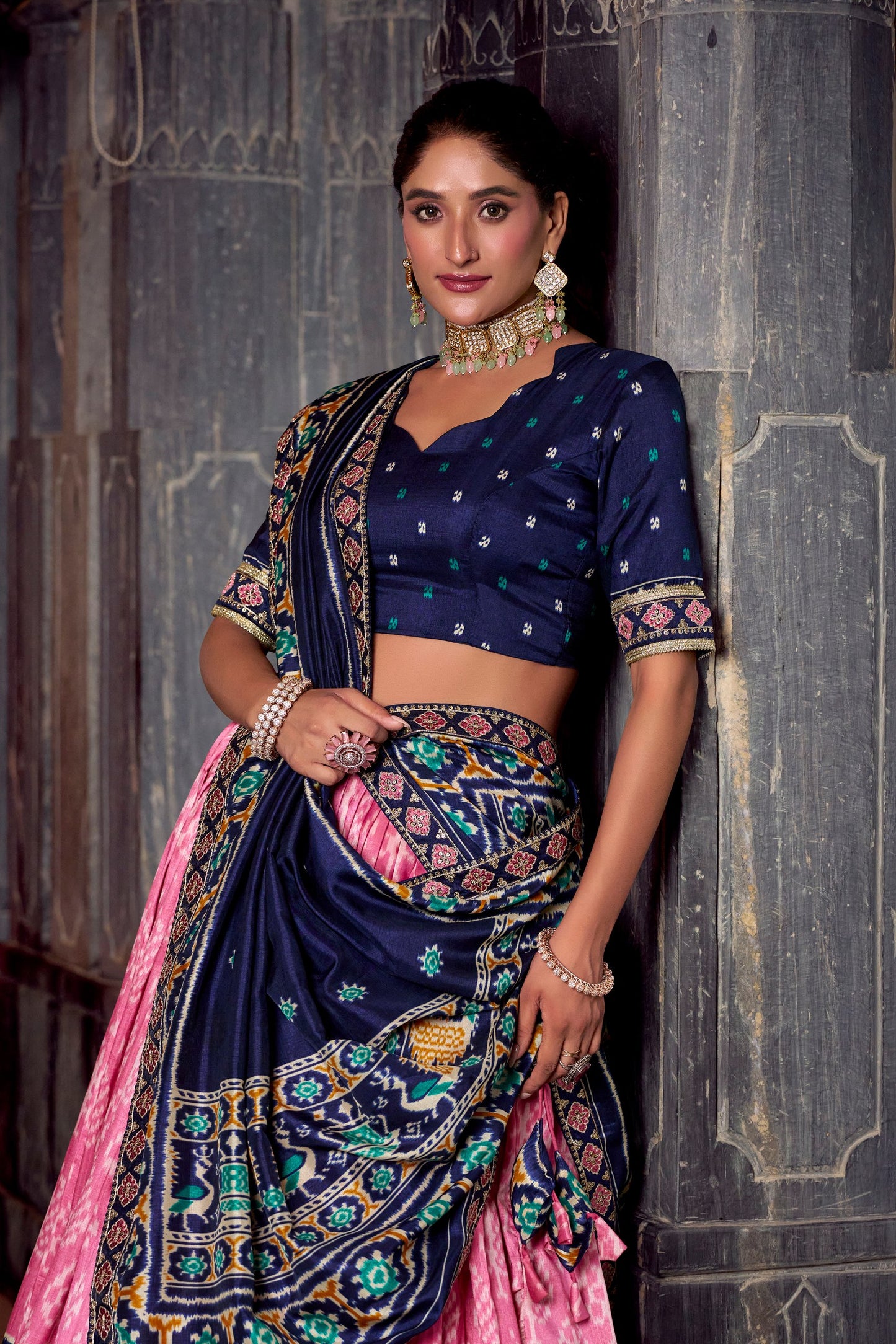 Ikkat Print Tussar Silk Lehenga