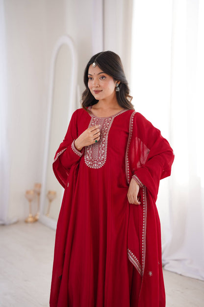 Elegant Flare Embroidered Gown Set