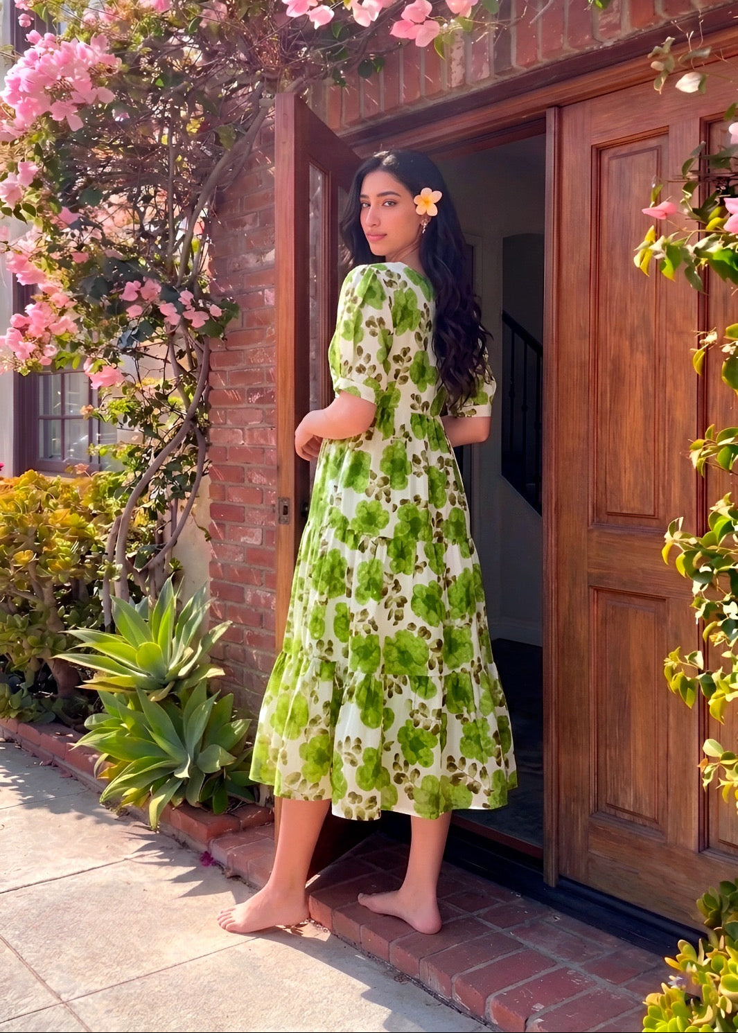 Classic Floral Twirl Midi Dress