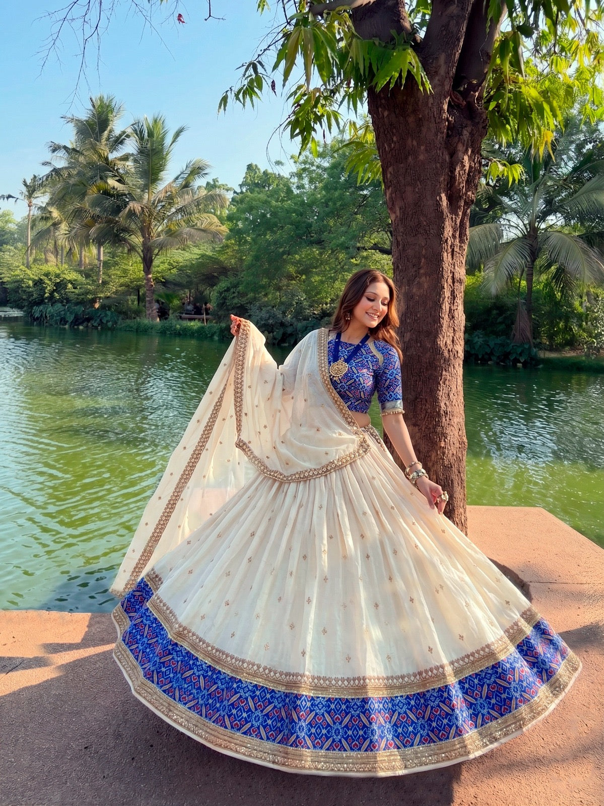Soft Ivory Tussar Silk Lehenga Set