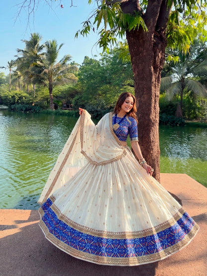 Soft Ivory Tussar Silk Lehenga Set