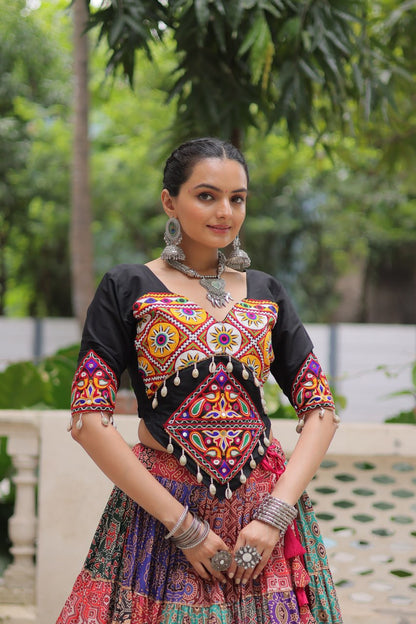 Multicolour Embroidery Work Cotton Lehenga