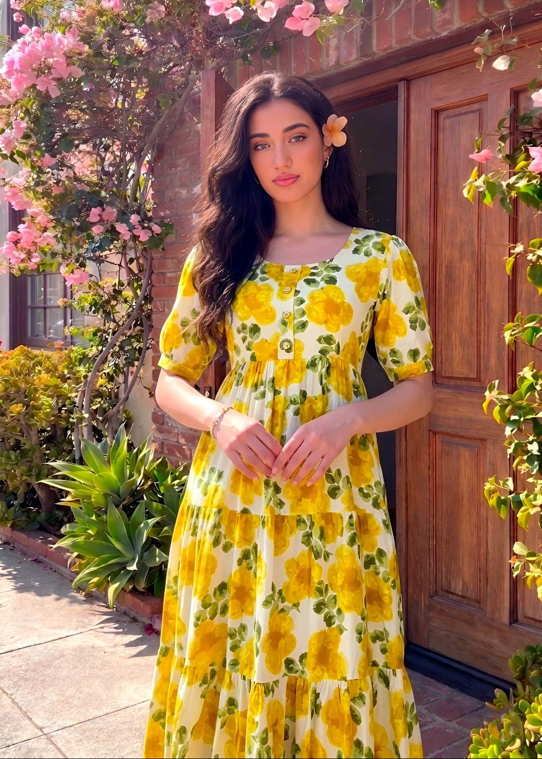 Classic Floral Twirl Midi Dress