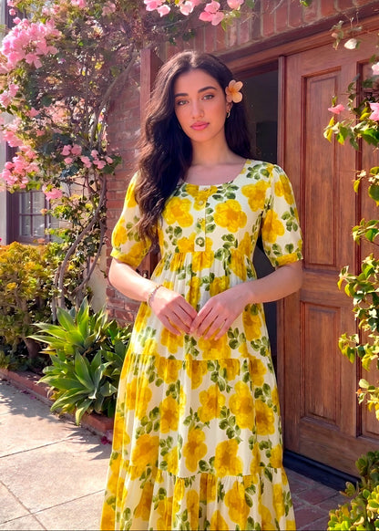 Classic Floral Twirl Midi Dress