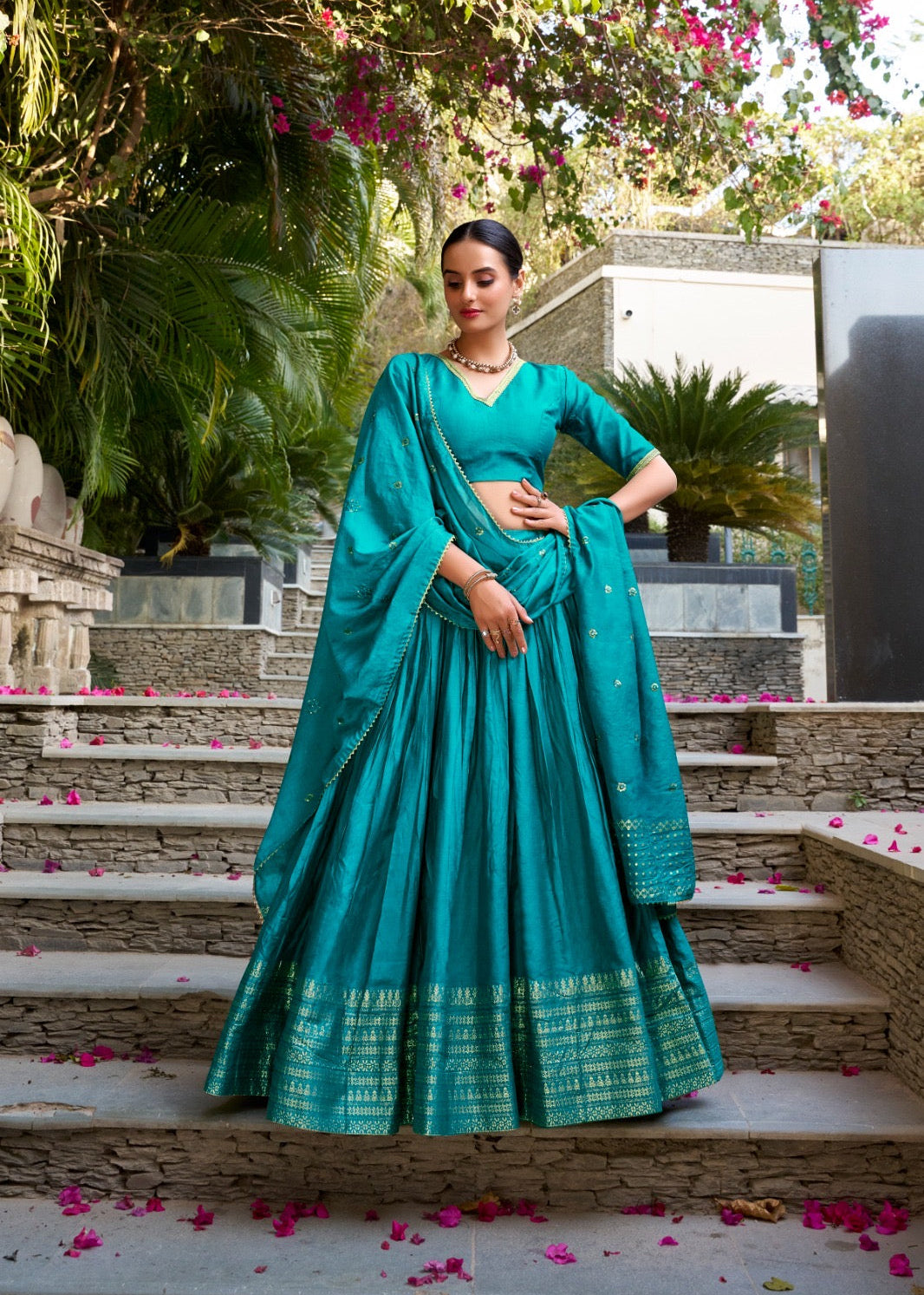 Sequin-Embellished Chanderi Lehenga Set