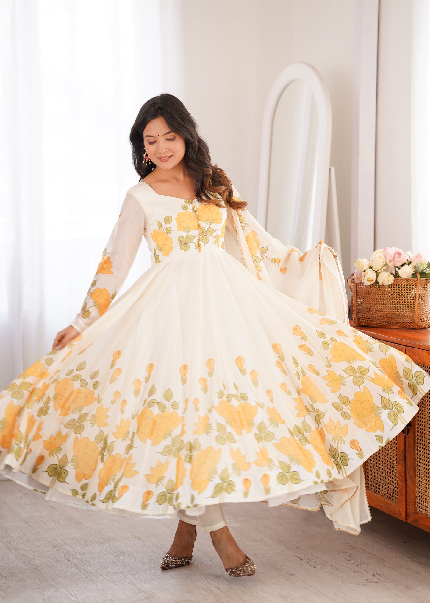 Sunshine Floral Organza Anarkali Set