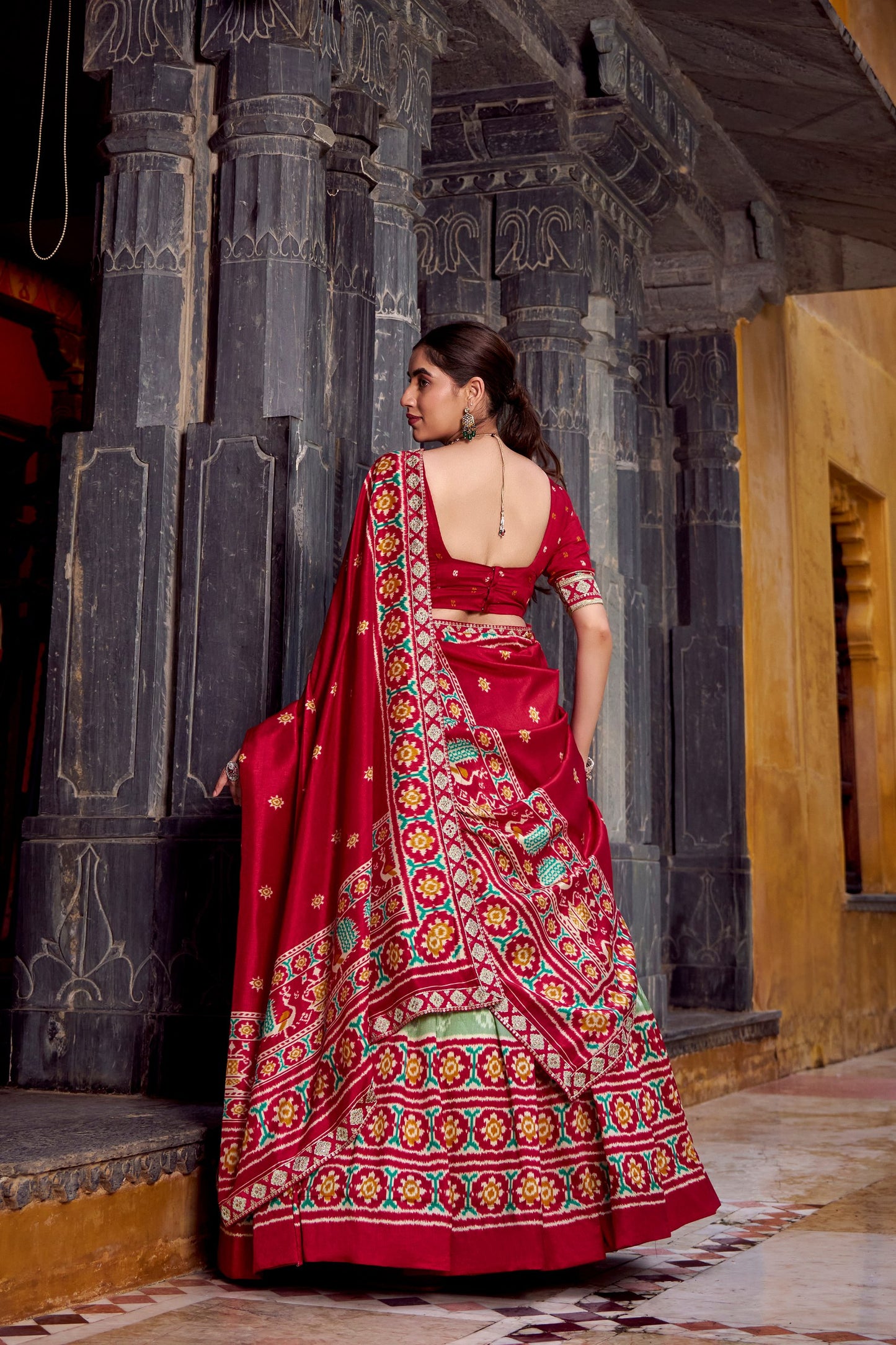 Ikkat Print Tussar Silk Lehenga
