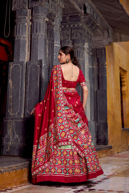 Ikkat Print Tussar Silk Lehenga
