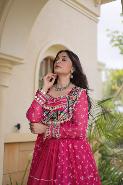Bandhani Kutchi Work Navratri Lehenga & Kurti Set