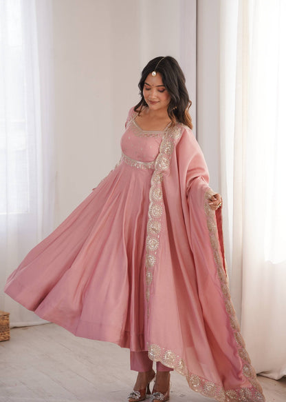 Zari Motif Embroidered Anarkali Suit